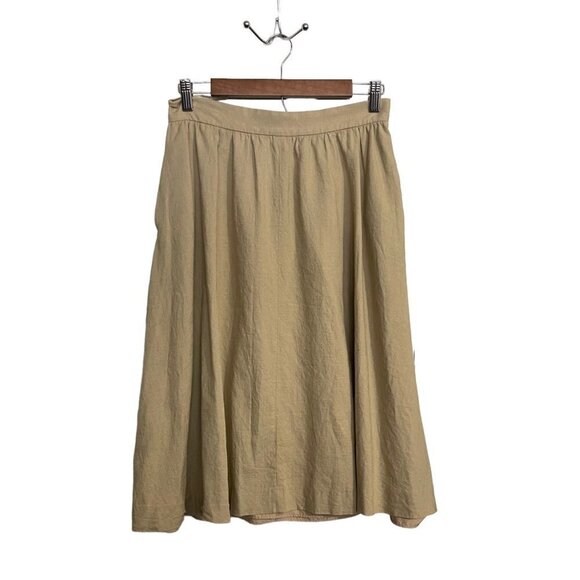 Ann Taylor Womens Tan Linen Blend Pockets Lined Modest Midi Skirt Size 4 Petite - Picture 1 of 7